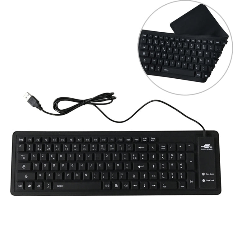 Teclado impermeable de silicona con cable USB francés de 103 teclas, teclado para computadora portátil de escritorio, longitud del cable: 1,5 m