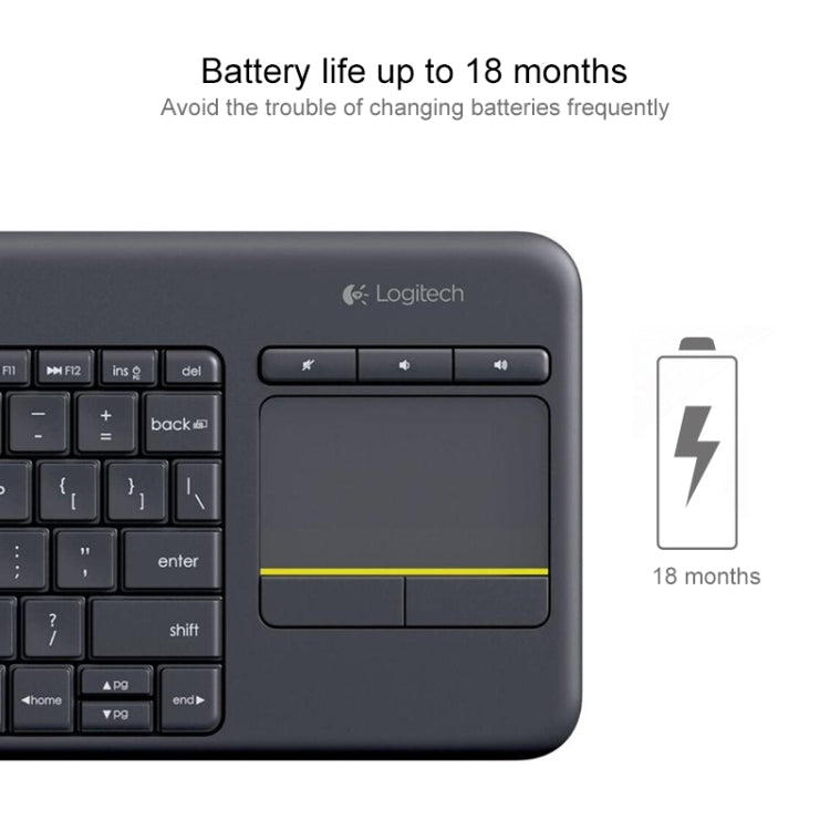 Teclado de control táctil inalámbrico Logitech K400 Plus de 2,4 GHz, alcance inalámbrico: 10 m, Logitech K400 Plus