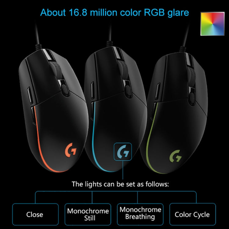 Logitech G102 Ratón óptico para juegos con cable ajustable, 6 teclas, RGB, brillante, 6000 ppp, cinco velocidades, longitud: 2 m, G102, G102 (White)