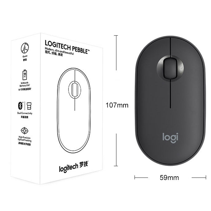 Logitech Pebble Cobblestone Shape Ratón óptico Bluetooth inalámbrico silencioso de 3 teclas, 1000 ppp, alcance inalámbrico: 10 m