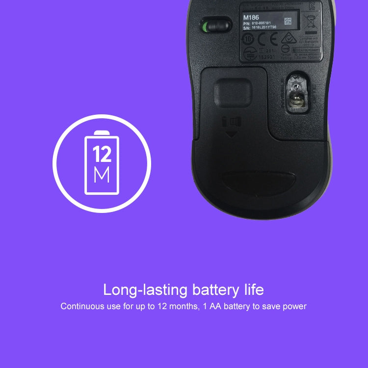 Ratón inalámbrico Logitech M186 para oficina, ahorro de energía, USB, ordenador portátil, ordenador de escritorio, Universal