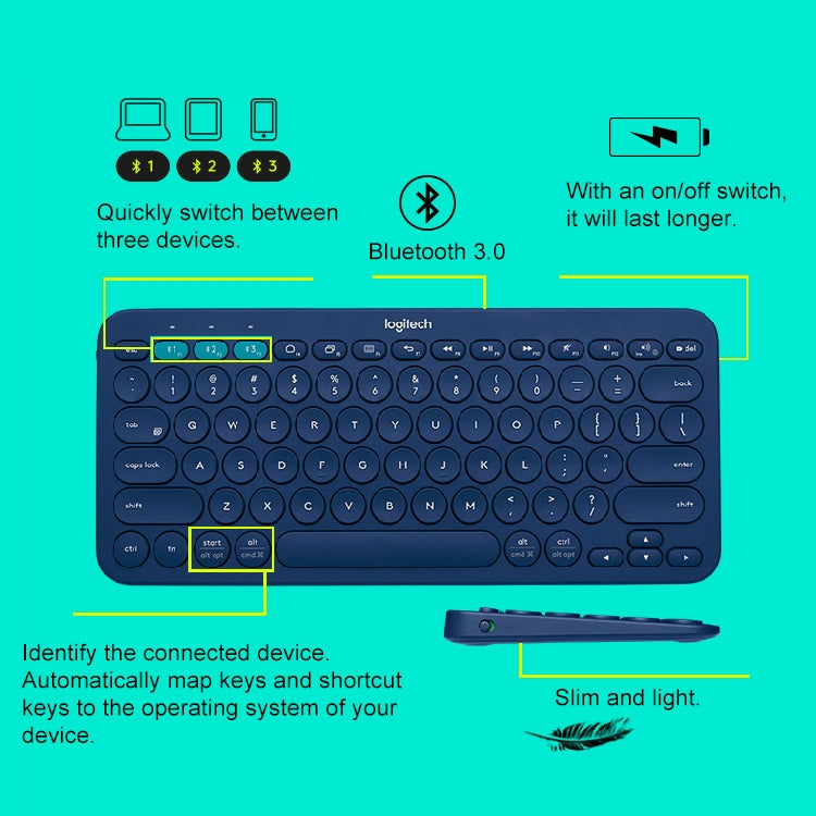 Teclado Bluetooth inalámbrico portátil multidispositivo Logitech K380, K380