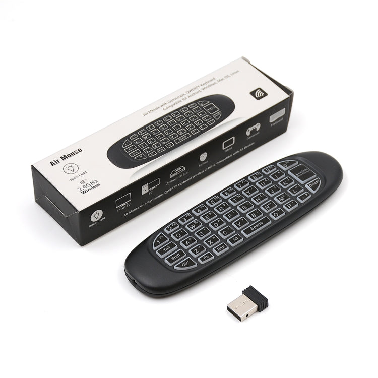 C120 Air Mouse con retroiluminación Teclado inalámbrico de 2,4 GHz Sensor de giroscopio 3D Control remoto de Android para PC, Android TV Box / Smart TV, dispositivos de juegos, White Backlight Keyboard