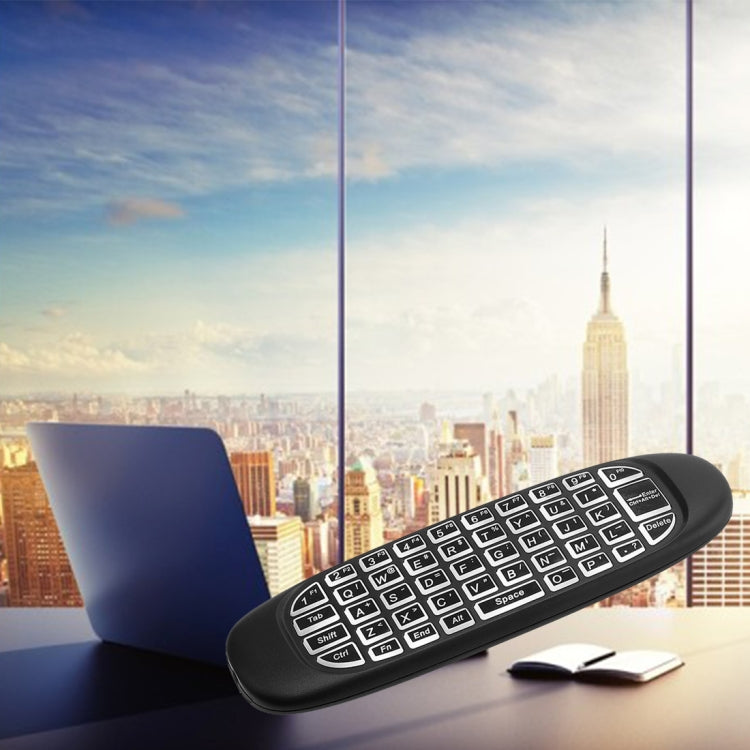 C120 Air Mouse con retroiluminación Teclado inalámbrico de 2,4 GHz Sensor de giroscopio 3D Control remoto de Android para PC, Android TV Box / Smart TV, dispositivos de juegos, White Backlight Keyboard