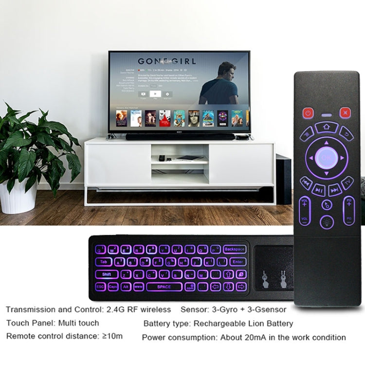 T6 Colorful Light Version Air Mouse 2.4GHz Teclado inalámbrico Control remoto con panel táctil y aprendizaje por infrarrojos para PC, Android TV Box / Smart TV, dispositivos multimedia, T6