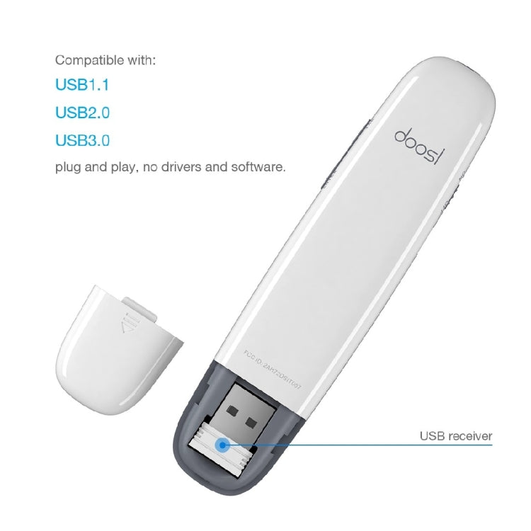 Doosl DSIT007 Bolígrafo de control remoto inalámbrico Cliker de presentación de PowerPoint recargable de 2,4 GHz, distancia de control: 100 m (blanco), DSIT007