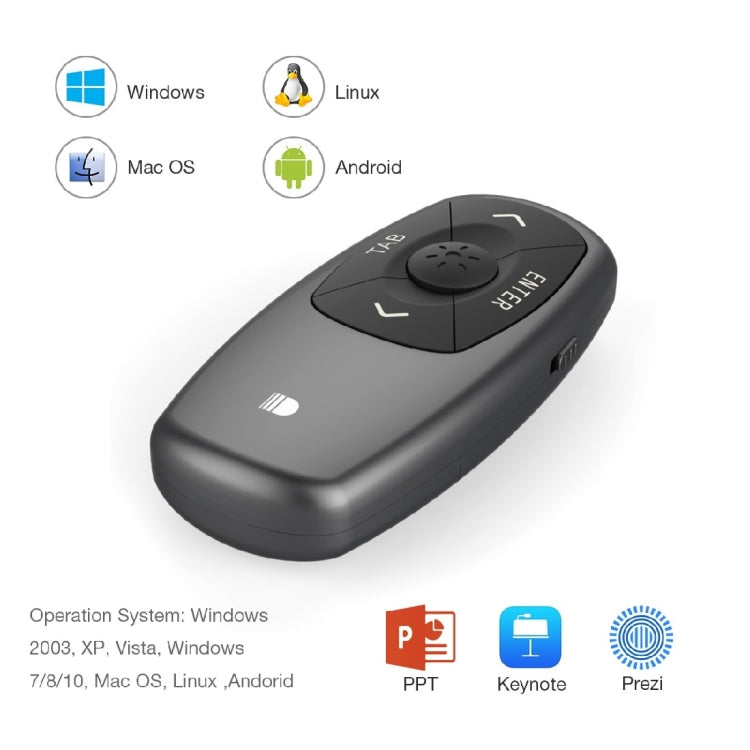 Doosl DSIT011 Mini control remoto de presentación de PowerPoint recargable de 2,4 GHz, distancia de control: 100 m (negro)