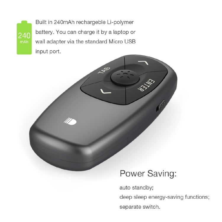 Doosl DSIT011 Mini control remoto de presentación de PowerPoint recargable de 2,4 GHz, distancia de control: 100 m (negro)