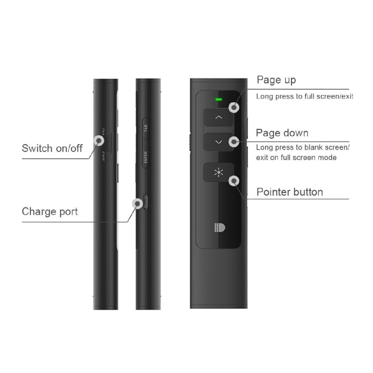 Doosl DSIT013 Puntero láser multifuncional con control remoto para presentaciones de PowerPoint recargable de 2,4 GHz para PowerPoint / Keynote / Prezi, distancia de control: 100 m