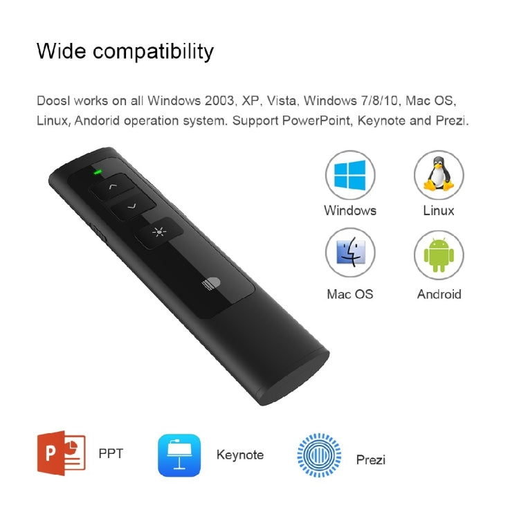 Doosl DSIT013 Puntero láser multifuncional con control remoto para presentaciones de PowerPoint recargable de 2,4 GHz para PowerPoint / Keynote / Prezi, distancia de control: 100 m