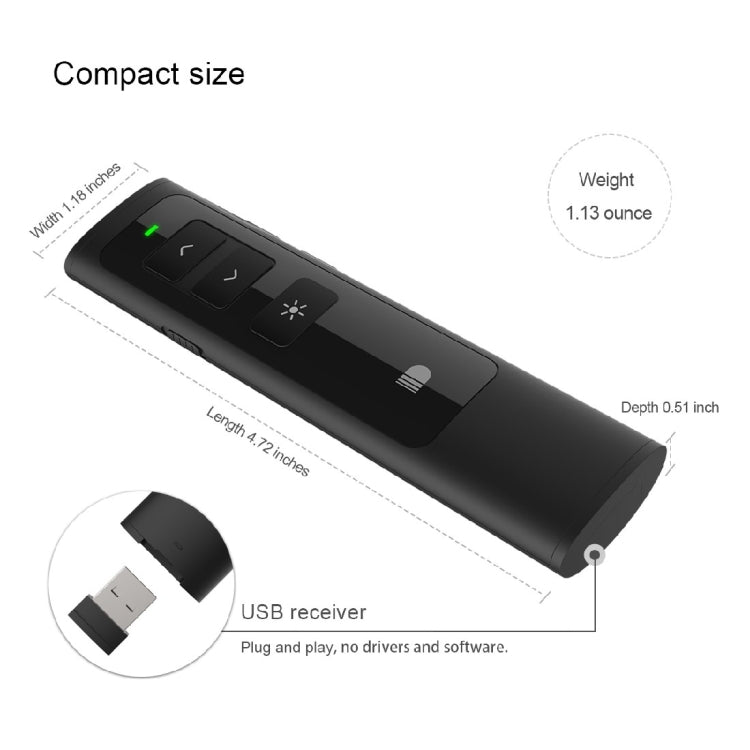 Doosl DSIT013 Puntero láser multifuncional con control remoto para presentaciones de PowerPoint recargable de 2,4 GHz para PowerPoint / Keynote / Prezi, distancia de control: 100 m