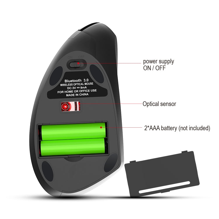 HXSJ T29 Bluetooth 3.0 Bluetooth inalámbrico 6 teclas 2400 DPI Ergonomía ajustable Ratón óptico vertical, 6 Buttons T29 Black, 6 Buttons T29 Grey