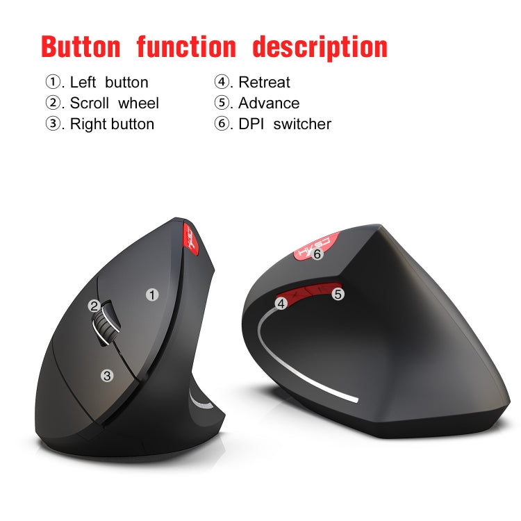 HXSJ T29 Bluetooth 3.0 Bluetooth inalámbrico 6 teclas 2400 DPI Ergonomía ajustable Ratón óptico vertical, 6 Buttons T29 Black, 6 Buttons T29 Grey