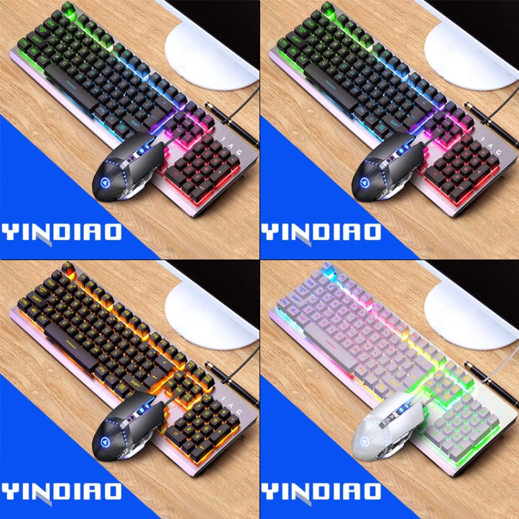 YINDIAO K002 Teclado con retroiluminación RGB con sensación mecánica con cable USB + juego de ratón óptico silencioso, RGB Backlight / Black, RGB Backlight / Silent / Black, Orange Backlight / Black, RGB Backlight / White