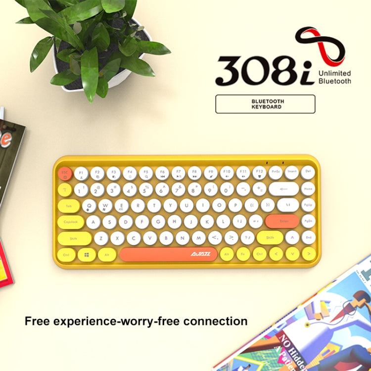 Ajazz 308I 84 teclas tableta teléfono móvil ordenador hogar oficina teclado Bluetooth, Grey, Yellow