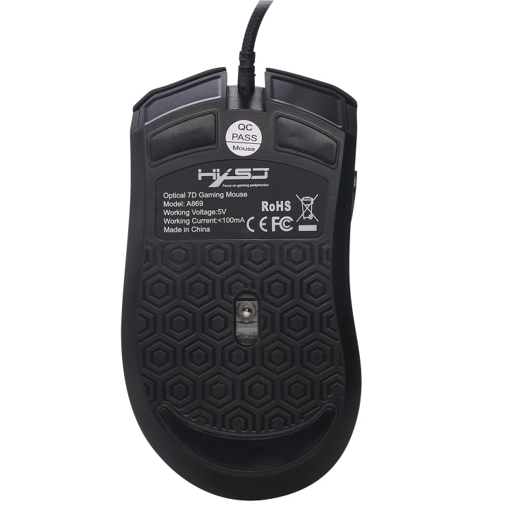 HXSJ A869 Juego con cable brillante colorido 7 teclas 3200 DPI Ratón óptico ergonómico ajustable, A869