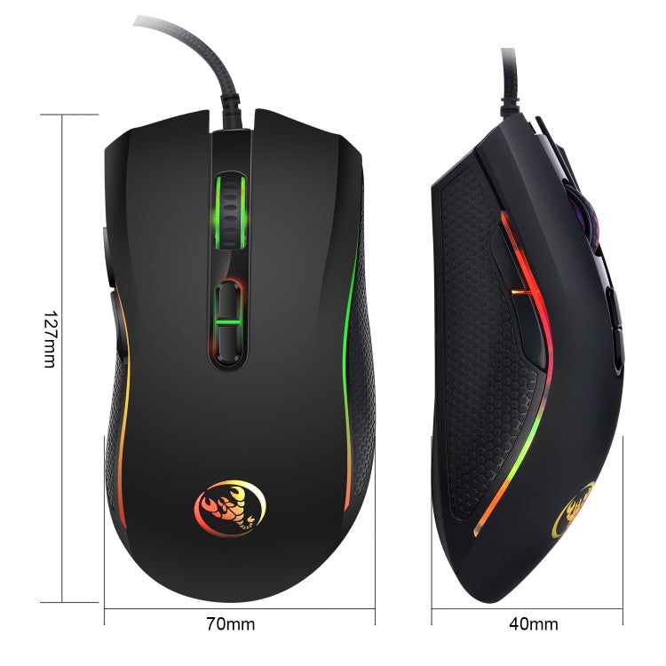 HXSJ A869 Juego con cable brillante colorido 7 teclas 3200 DPI Ratón óptico ergonómico ajustable, A869