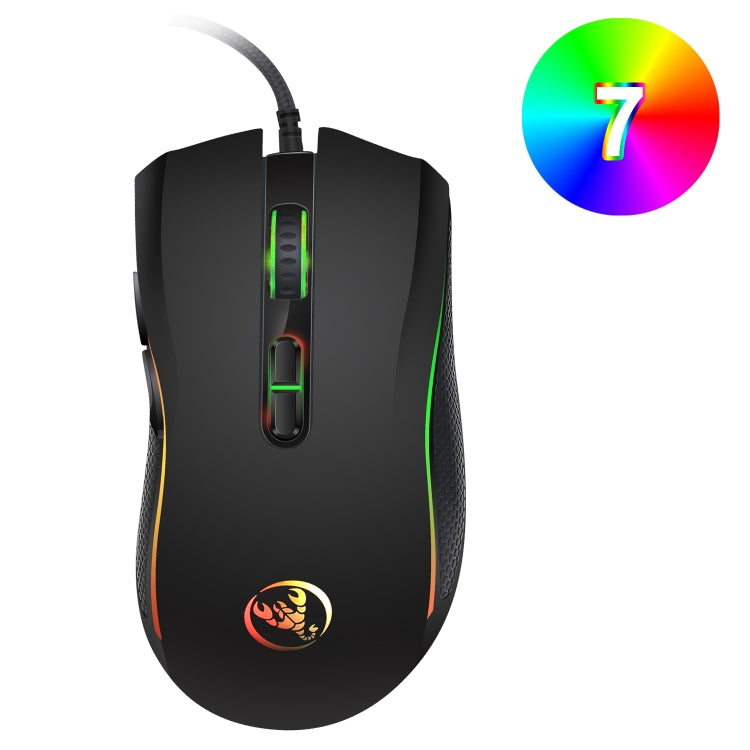 HXSJ A869 Juego con cable brillante colorido 7 teclas 3200 DPI Ratón óptico ergonómico ajustable, A869