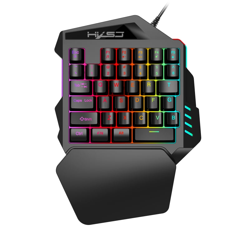 HXSJ V100 Teclado para juegos con cable, retroiluminación de siete colores, mecánico, universal, con una sola mano, 35 teclas, eje azul, longitud: 1,6 m, V100