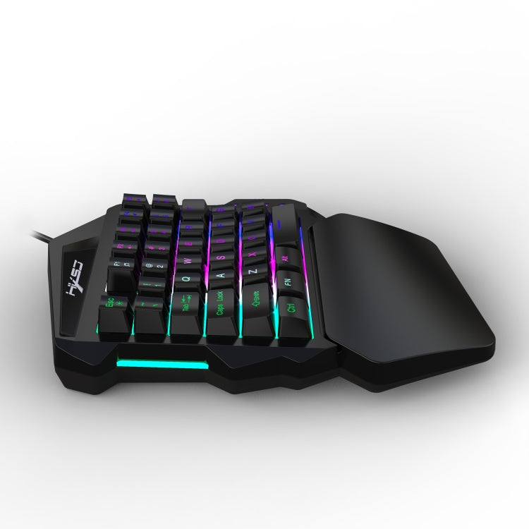 HXSJ V100 Teclado para juegos con cable, retroiluminación de siete colores, mecánico, universal, con una sola mano, 35 teclas, eje azul, longitud: 1,6 m, V100