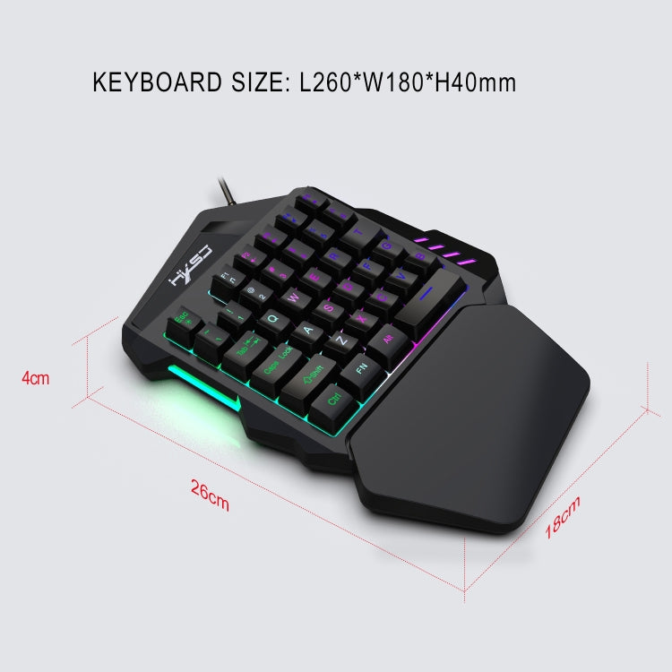 HXSJ V100 Teclado para juegos con cable, retroiluminación de siete colores, mecánico, universal, con una sola mano, 35 teclas, eje azul, longitud: 1,6 m, V100