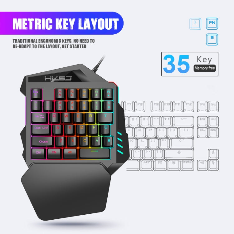 HXSJ V100 Teclado para juegos con cable, retroiluminación de siete colores, mecánico, universal, con una sola mano, 35 teclas, eje azul, longitud: 1,6 m, V100