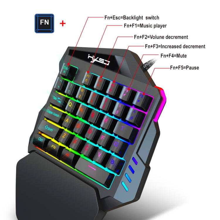 HXSJ V100 Teclado para juegos con cable, retroiluminación de siete colores, mecánico, universal, con una sola mano, 35 teclas, eje azul, longitud: 1,6 m, V100