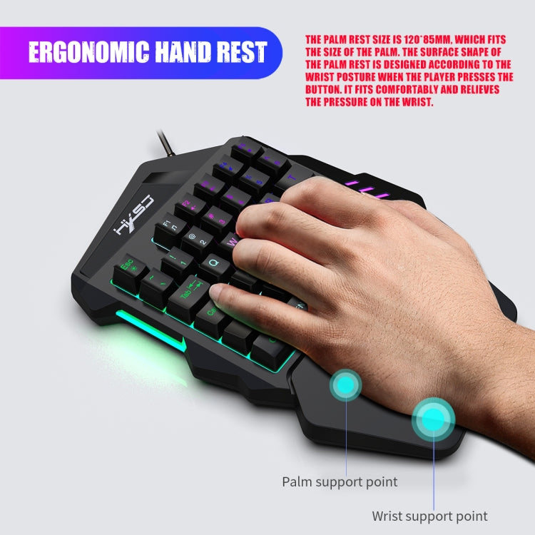 HXSJ V100 Teclado para juegos con cable, retroiluminación de siete colores, mecánico, universal, con una sola mano, 35 teclas, eje azul, longitud: 1,6 m, V100