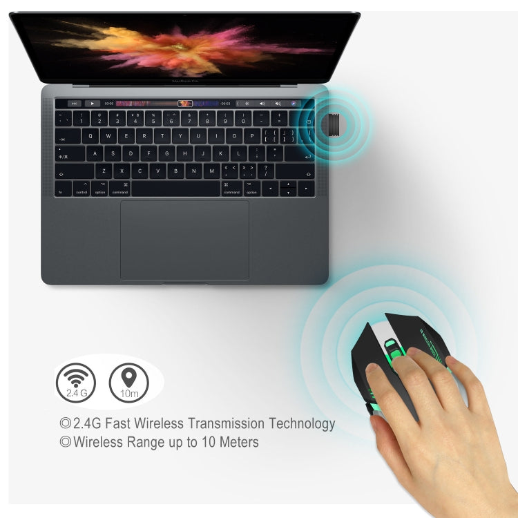 HXSJ M10 2,4 GHz 6 teclas USB recargable iluminación colorida ergonómico 2400DPI ratón óptico inalámbrico para juegos para computadoras de escritorio, M10