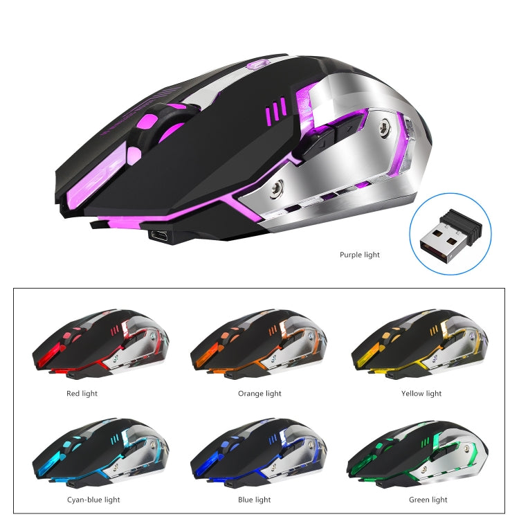 HXSJ M10 2,4 GHz 6 teclas USB recargable iluminación colorida ergonómico 2400DPI ratón óptico inalámbrico para juegos para computadoras de escritorio, M10