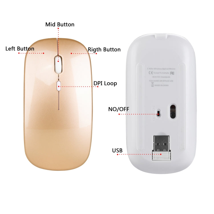 Ratón silencioso óptico ajustable de tres velocidades inalámbrico 1600DPI HXSJ M80 2,4 GHz, Black, Grey, Gold, Rose Gold, Silver, White