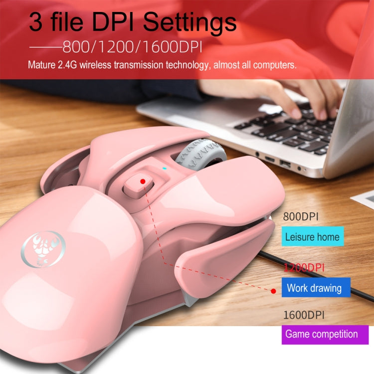 HXSJ T37 2.4GHz 1600dpi Ratón silencioso inalámbrico ajustable de 3 modos, T37 Black, T37 Pink