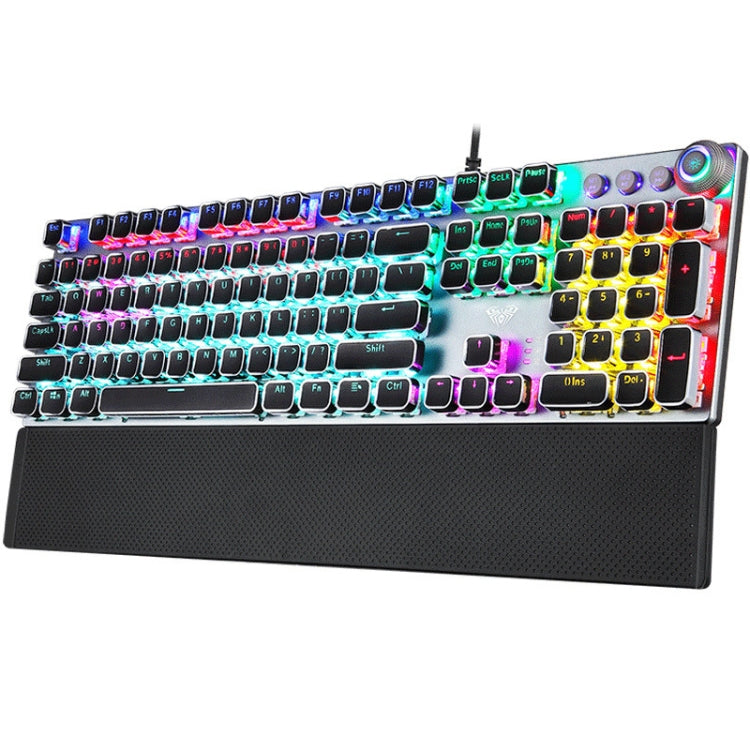 AULA F2088 108 teclas, teclado USB de Gaming con cable y botón de Metal, chapado en luz mixta, interruptor azul mecánico Punk, Blue Switch Silver