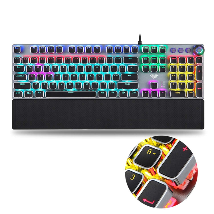 AULA F2088 108 teclas, teclado USB de Gaming con cable y botón de Metal, chapado en luz mixta, interruptor azul mecánico Punk, Blue Switch Silver