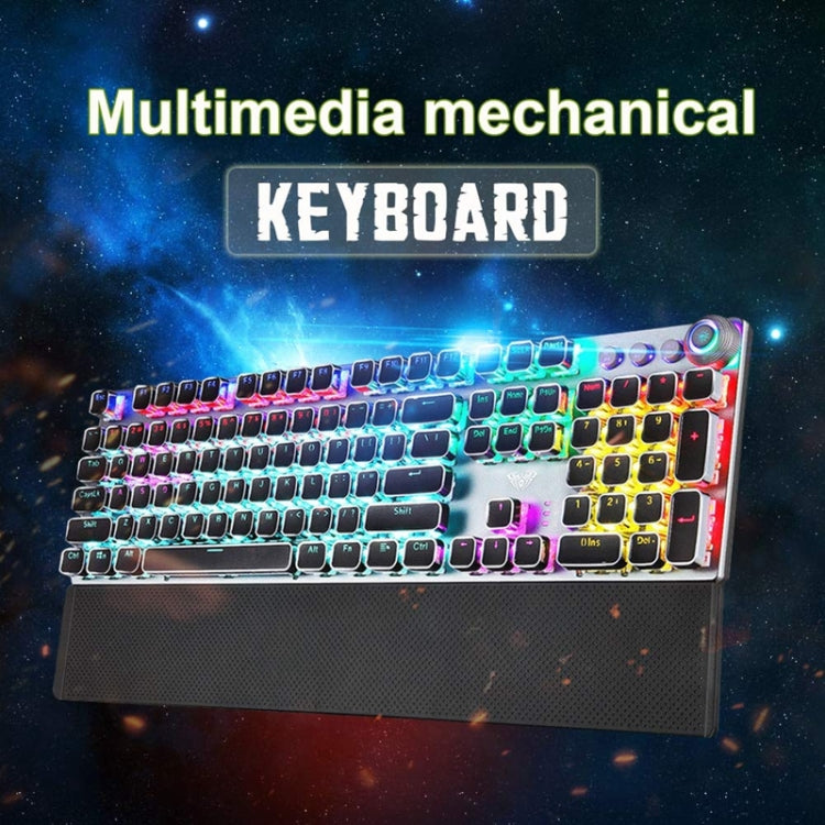 AULA F2088 108 teclas, teclado USB de Gaming con cable y botón de Metal, chapado en luz mixta, interruptor azul mecánico Punk, Blue Switch Silver