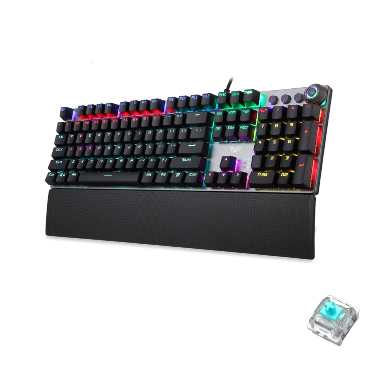 AULA F2088 108 teclas, interruptor azul mecánico de luz mixta, teclado USB para juegos con botón de Metal, Blue Switch Black