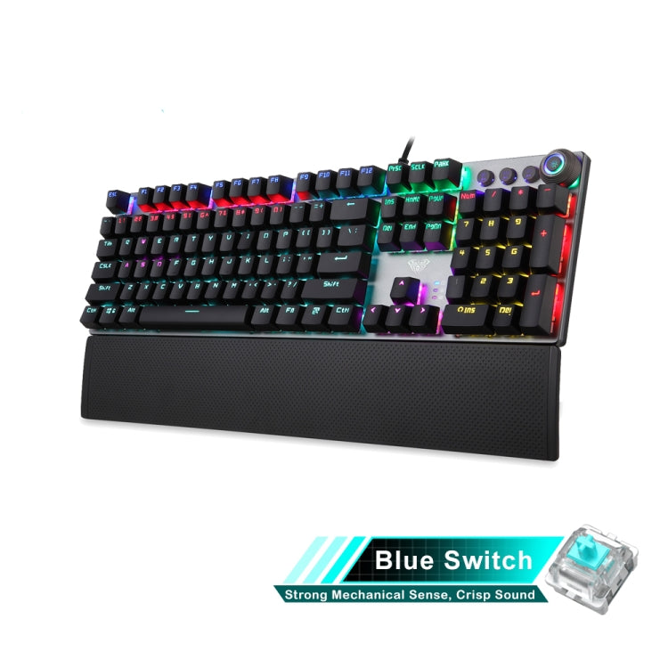 AULA F2088 108 teclas, interruptor azul mecánico de luz mixta, teclado USB para juegos con botón de Metal, Blue Switch Black
