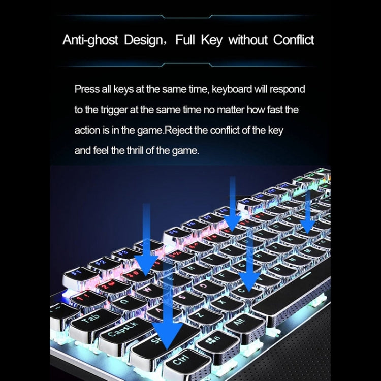 AULA F2088 108 teclas, interruptor azul mecánico de luz mixta, teclado USB para juegos con botón de Metal, Blue Switch Black