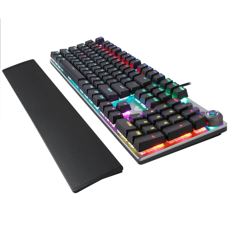 AULA F2088 108 teclas, interruptor azul mecánico de luz mixta, teclado USB para juegos con botón de Metal, Blue Switch Black