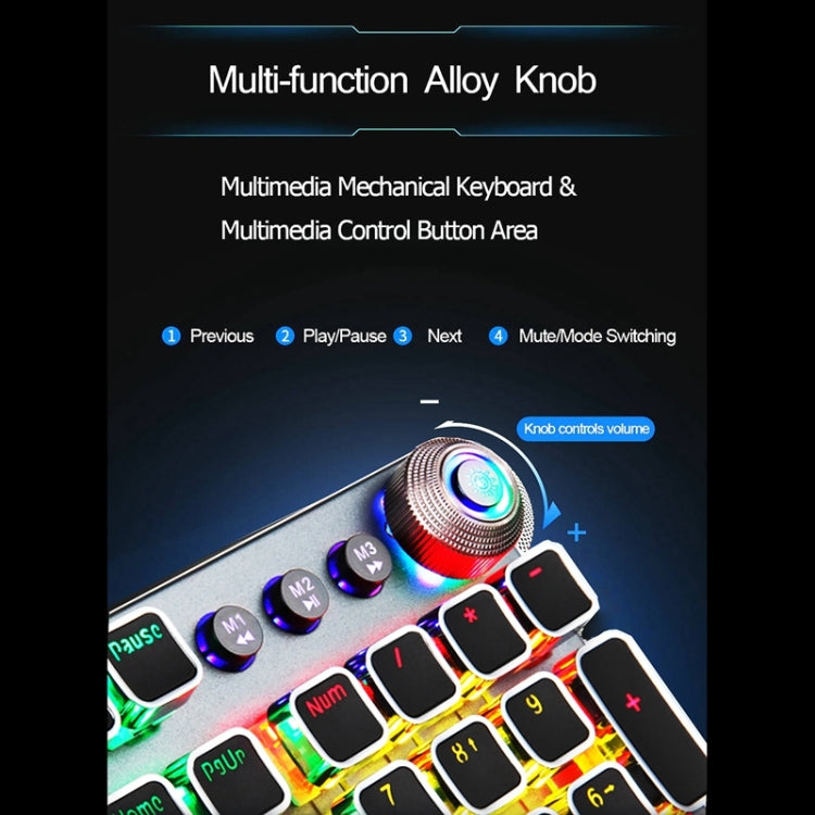 AULA F2088 108 teclas, interruptor azul mecánico de luz mixta, teclado USB para juegos con botón de Metal, Blue Switch Black