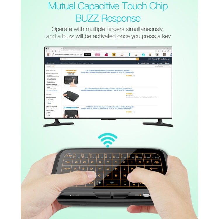Mini teclado inalámbrico H18 + de 2,4 GHz, panel táctil completo con retroiluminación ajustable de 3 niveles (negro), H18+ Backlight Keyboard