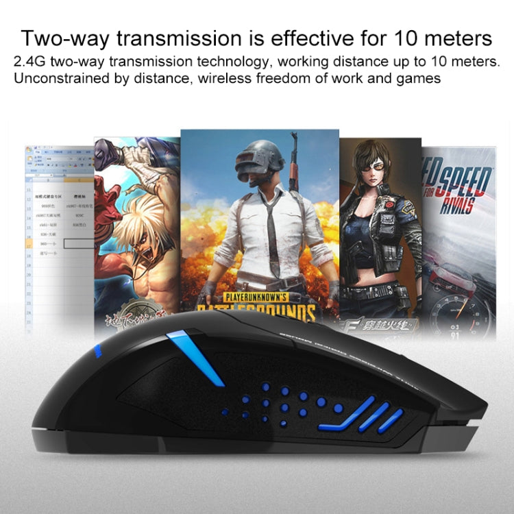 ET X-08 Ratón silencioso inalámbrico para juegos, 7 teclas, 2400DPI, 2,4G, con receptor USB y retroiluminación colorida
