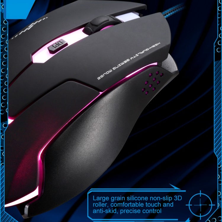 Chasing Leopard T7 USB 6 teclas 2400 ppp Luz de fondo ajustable de tres velocidades Ratón óptico para juegos con cable Contrapeso incorporado, Longitud: 1,8 m, T7