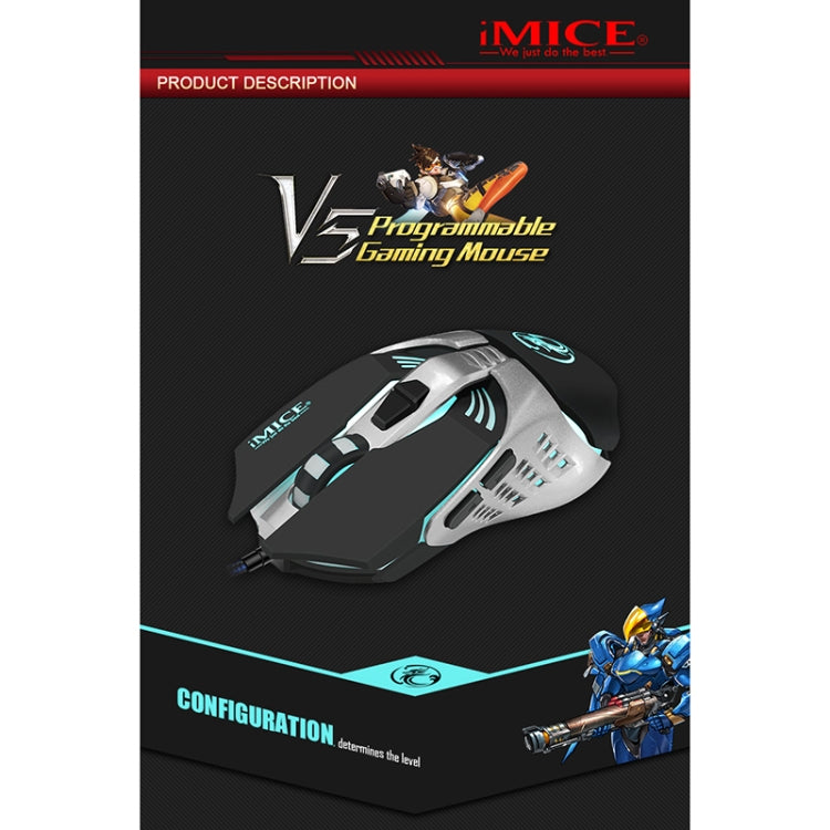 IMICE V5 USB 7 botones 4000 DPI con cable óptico colorido retroiluminación ratón para juegos para ordenador PC y portátil, V5  (White), V5  (Black)