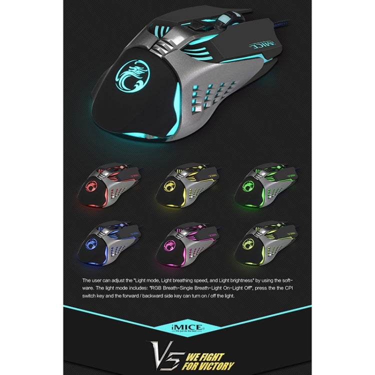 IMICE V5 USB 7 botones 4000 DPI con cable óptico colorido retroiluminación ratón para juegos para ordenador PC y portátil, V5  (White), V5  (Black)