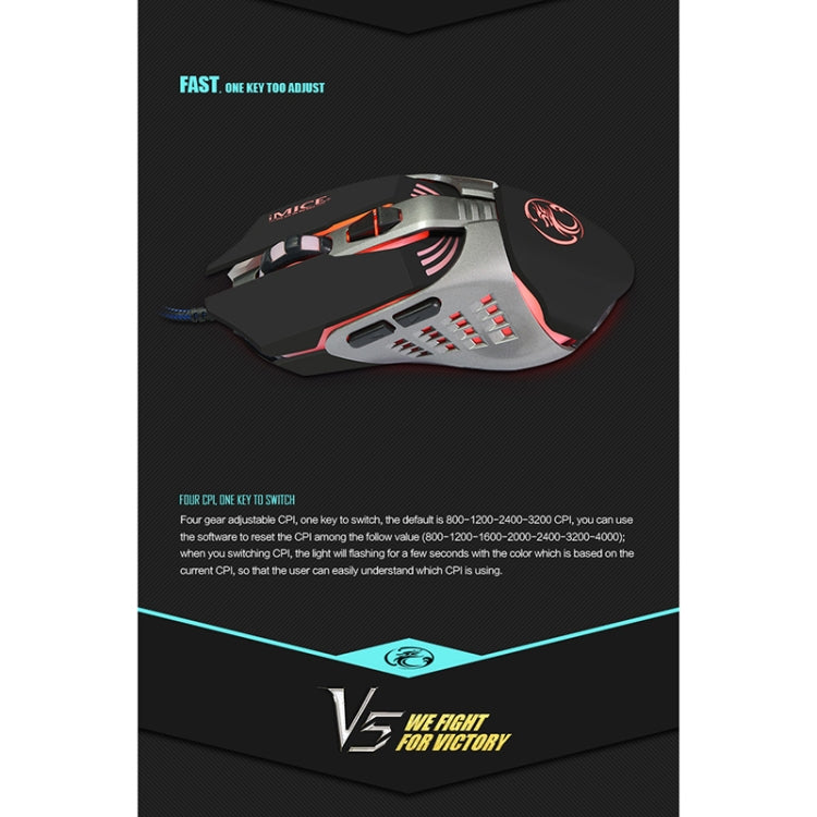IMICE V5 USB 7 botones 4000 DPI con cable óptico colorido retroiluminación ratón para juegos para ordenador PC y portátil, V5  (White), V5  (Black)
