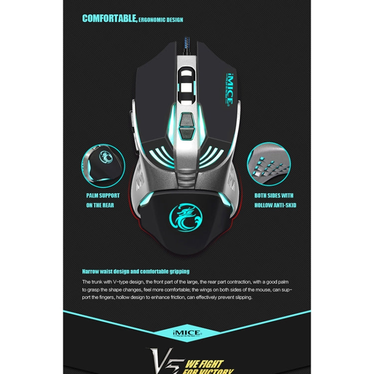 IMICE V5 USB 7 botones 4000 DPI con cable óptico colorido retroiluminación ratón para juegos para ordenador PC y portátil, V5  (White), V5  (Black)
