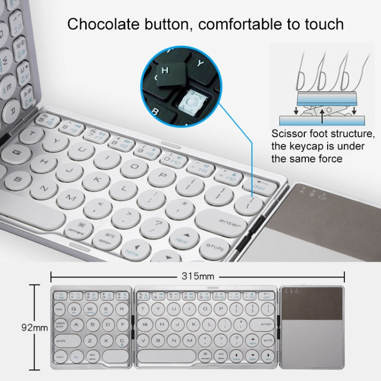 Teclado Bluetooth inalámbrico recargable triple GK408 con panel táctil, compatible con Android/IOS/Windows