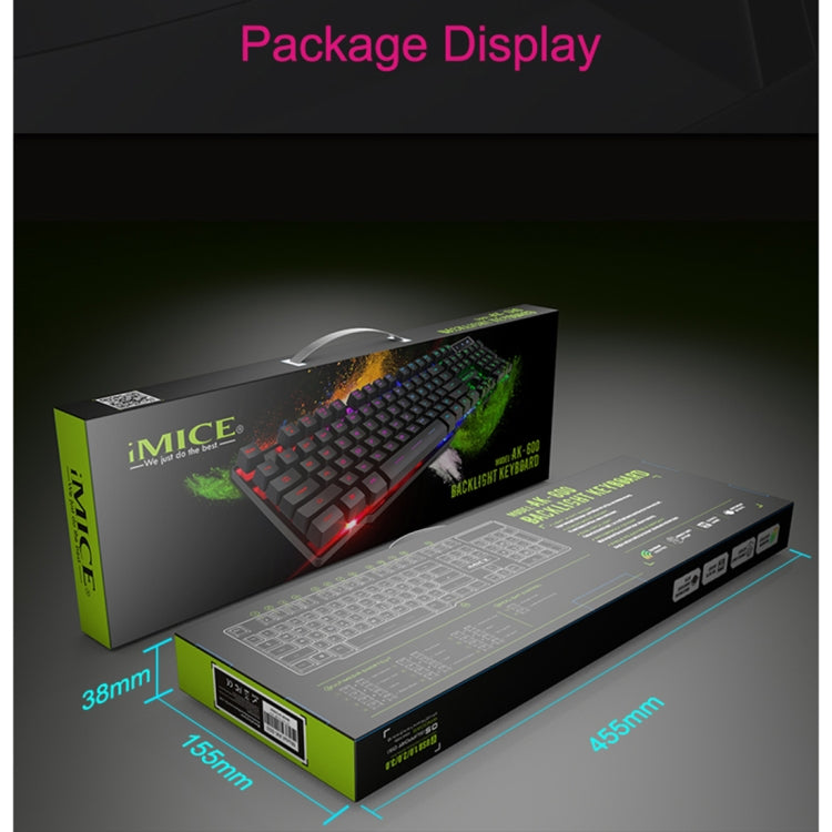 iMICE AK-600 Teclado para juegos retroiluminado con caracteres flotantes USB con cable, Glow Backlit (Black)