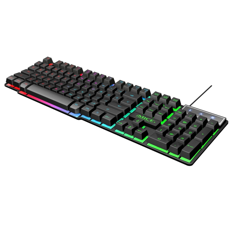 iMICE AK-600 Teclado para juegos retroiluminado con caracteres flotantes USB con cable, Glow Backlit (Black)